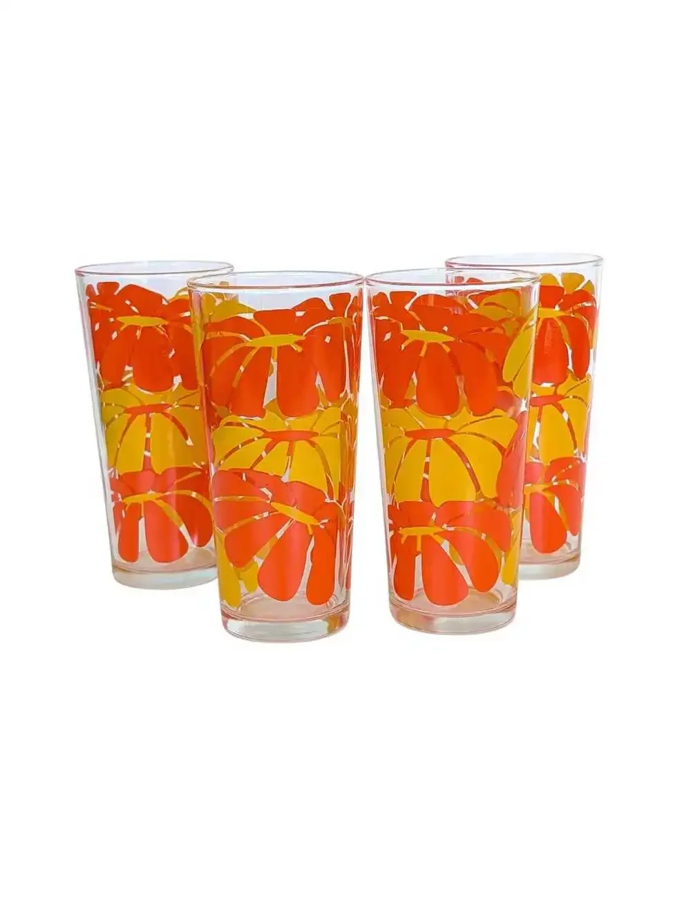 Groovy Vintage Glassware Set with Orange & Yellow Daisies